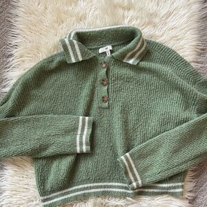 BP Sage Green Crop Collared Polo Sweater